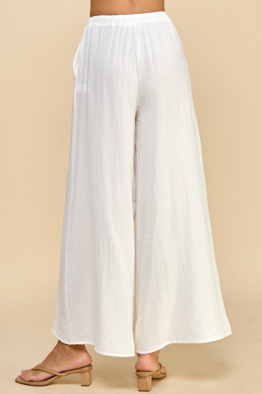 White Cotton Wide Leg Pants