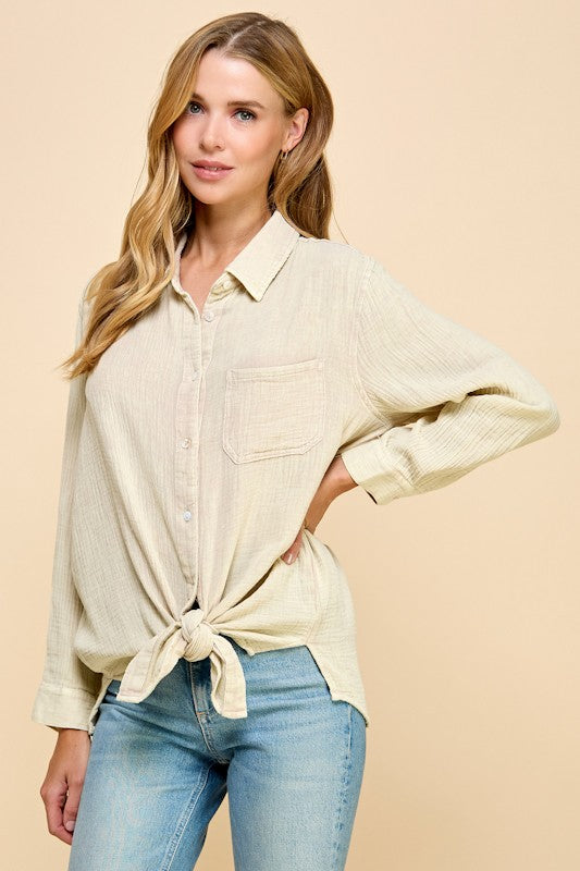 Cotton Sage Button Down Shirt