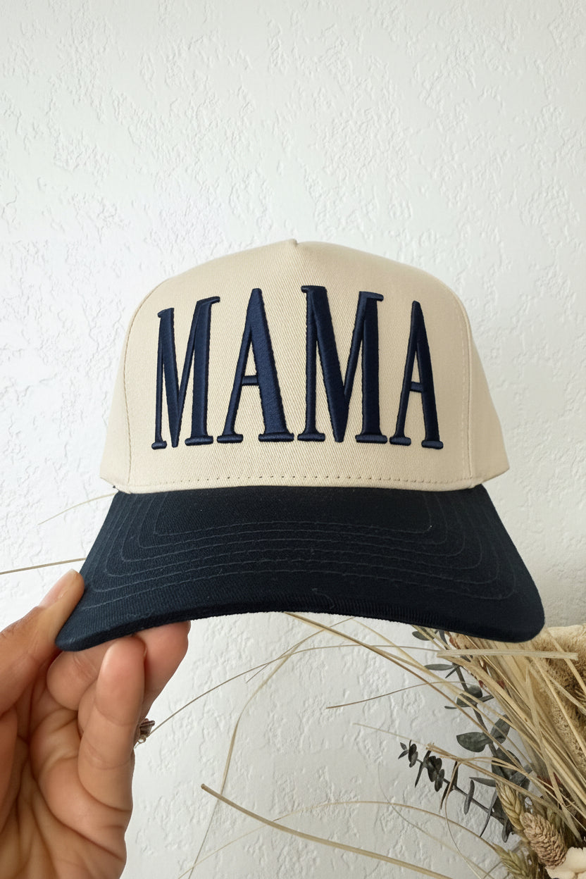 Navy Blue Mama Embroidered Cap