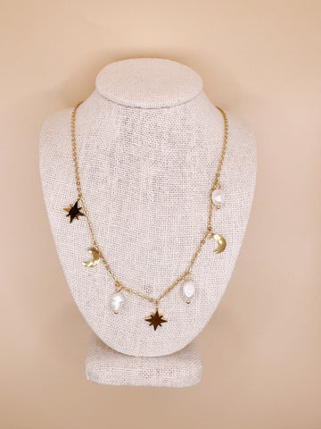 Moon + Stars Pearl Necklace
