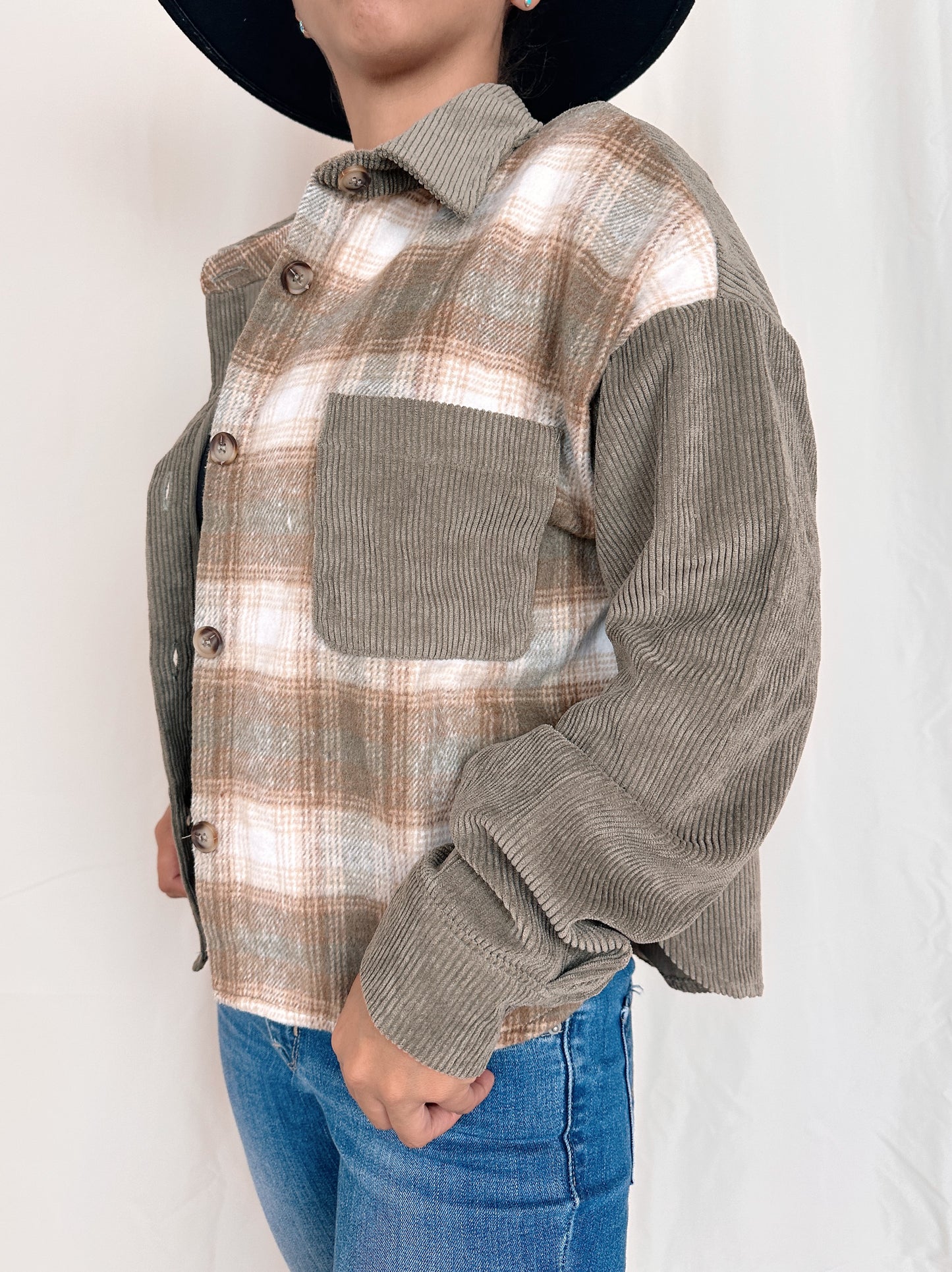 Olive Patchwork Plaid Shacket