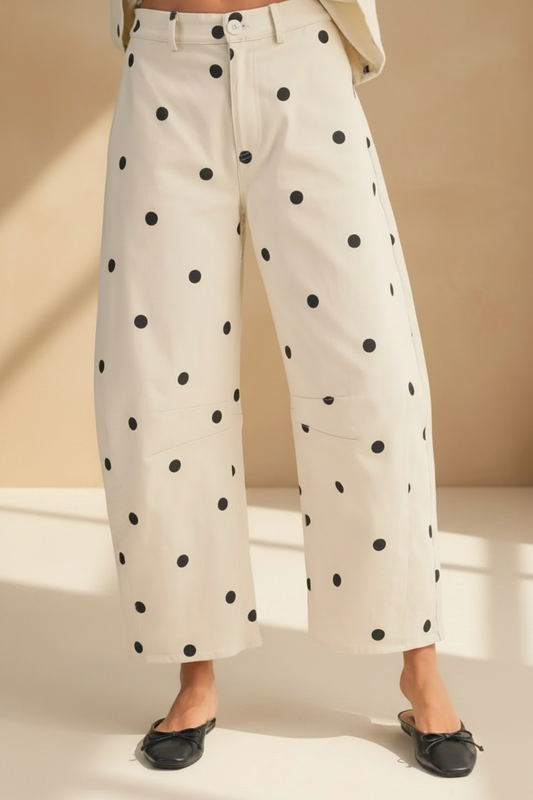 Cream Polka Dot Barrel Jeans