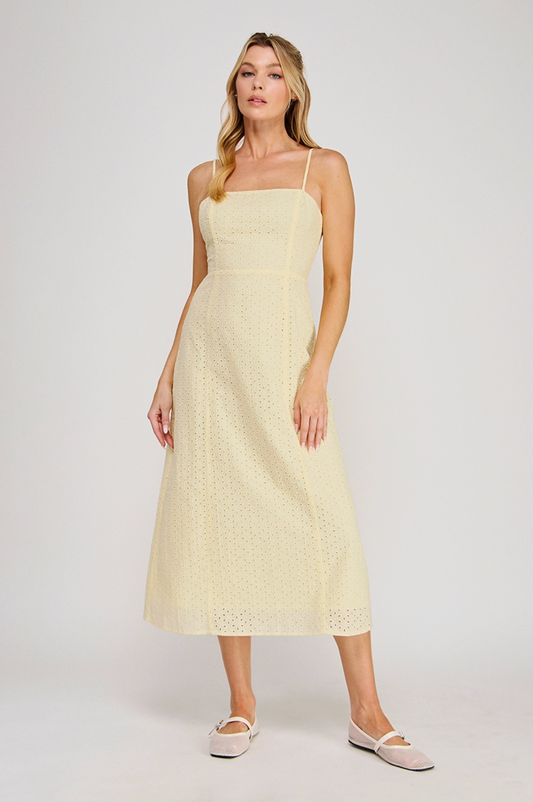 Butter Yellow Eyelet Dress