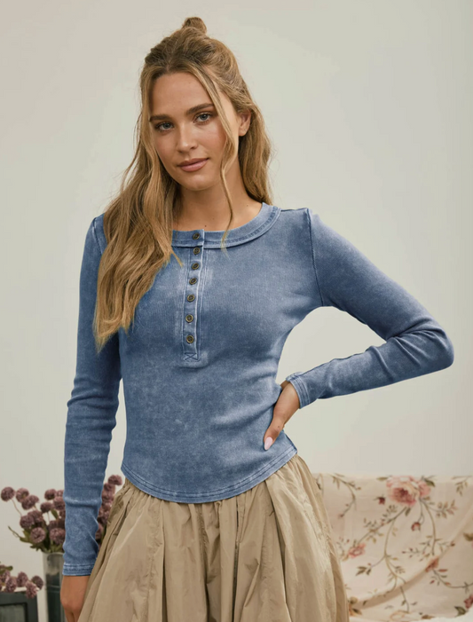Denim Vintage Wash Long Sleeve Top