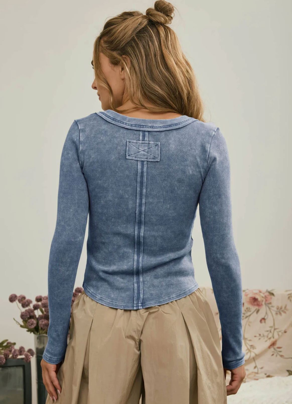 Denim Vintage Wash Long Sleeve Top