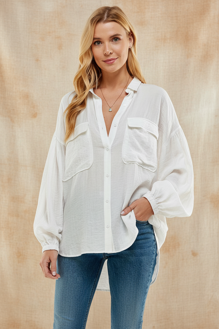 White Sheer Oversized Shirt