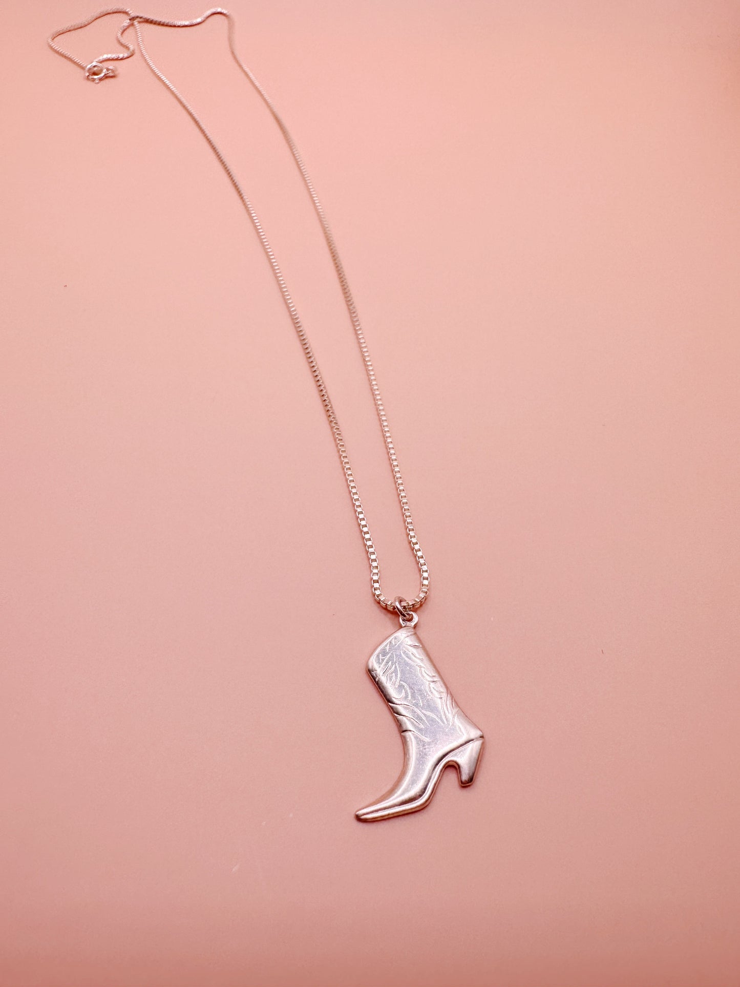 Silver Cowgirl Boot Necklace