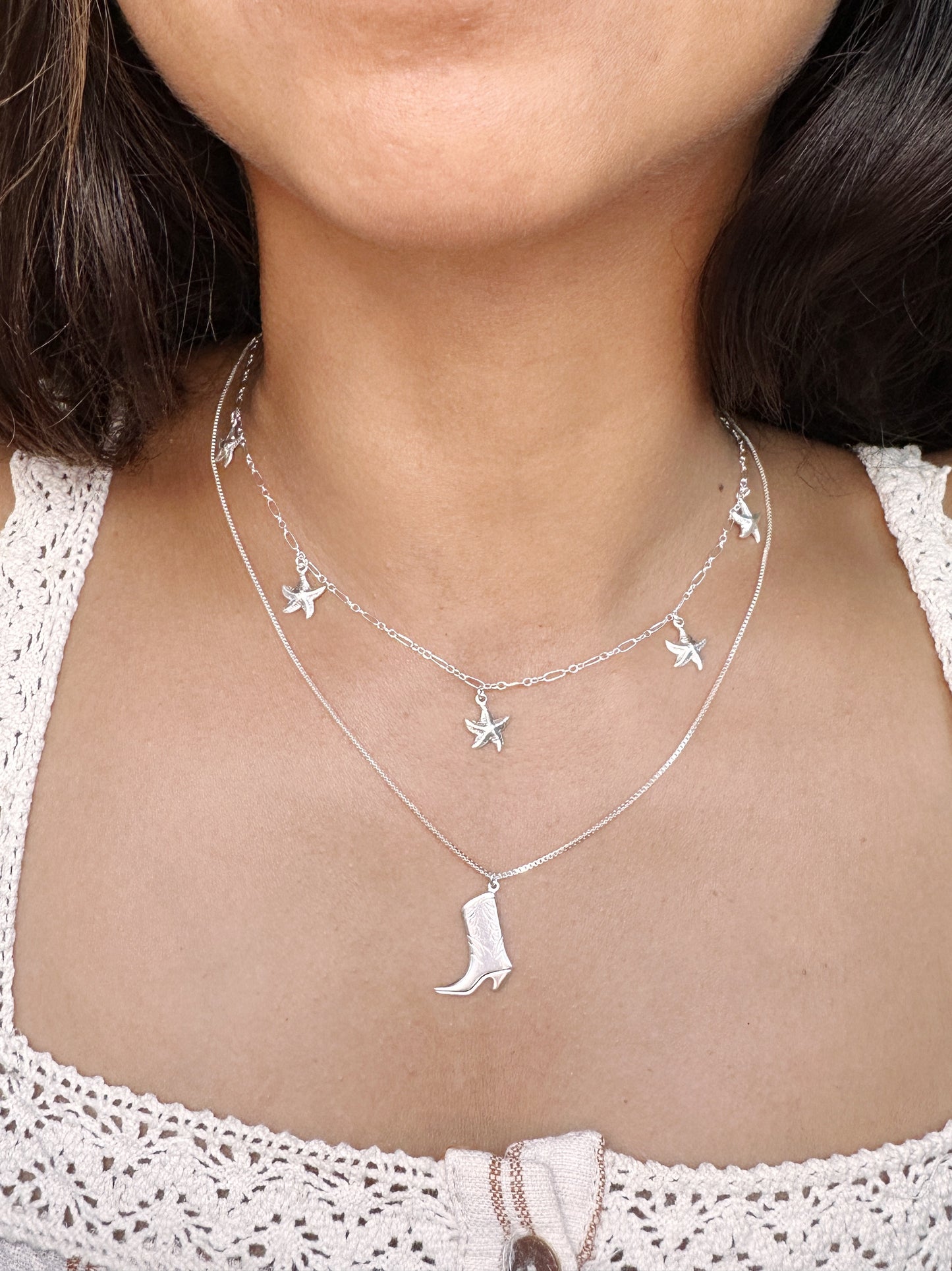 Silver Cowgirl Boot Necklace