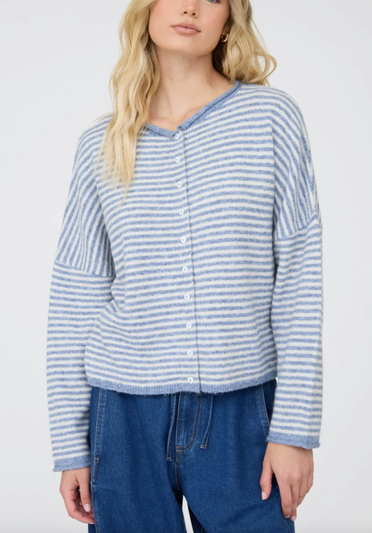 Blue Stripe Raw Edge Sweater