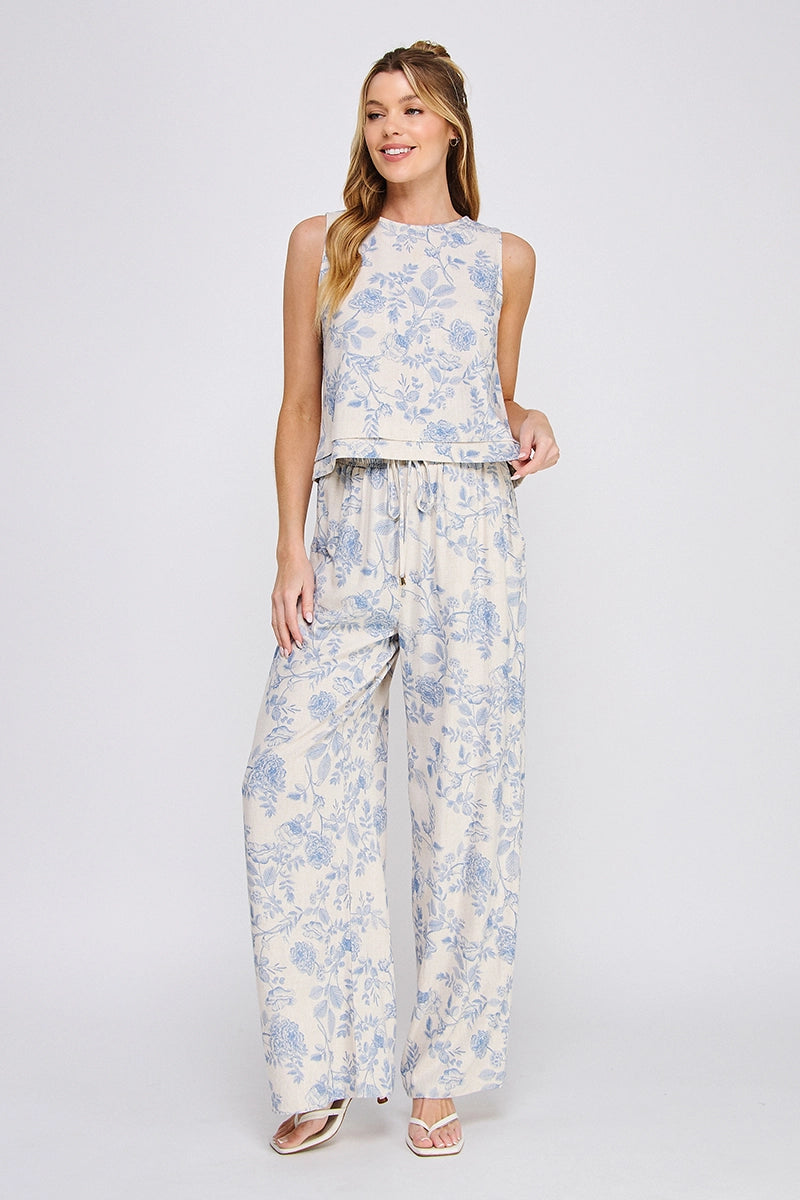 Blue Rose Linen Pants
