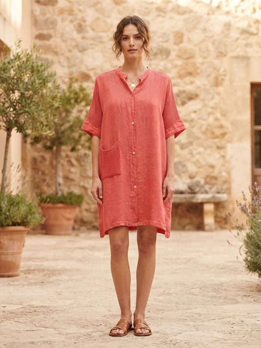 Coral Linen Tunic Dress