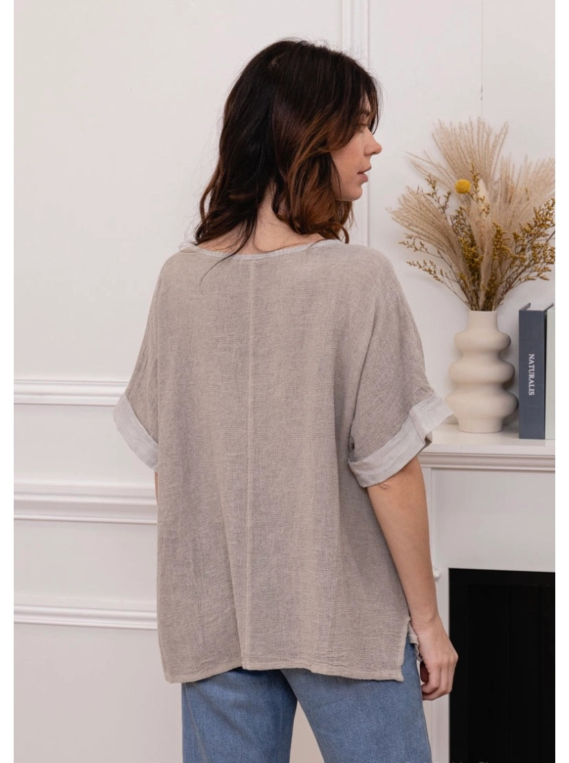 Taupe Cotton Linen Top