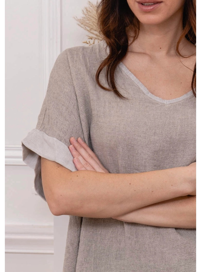 Taupe Cotton Linen Top