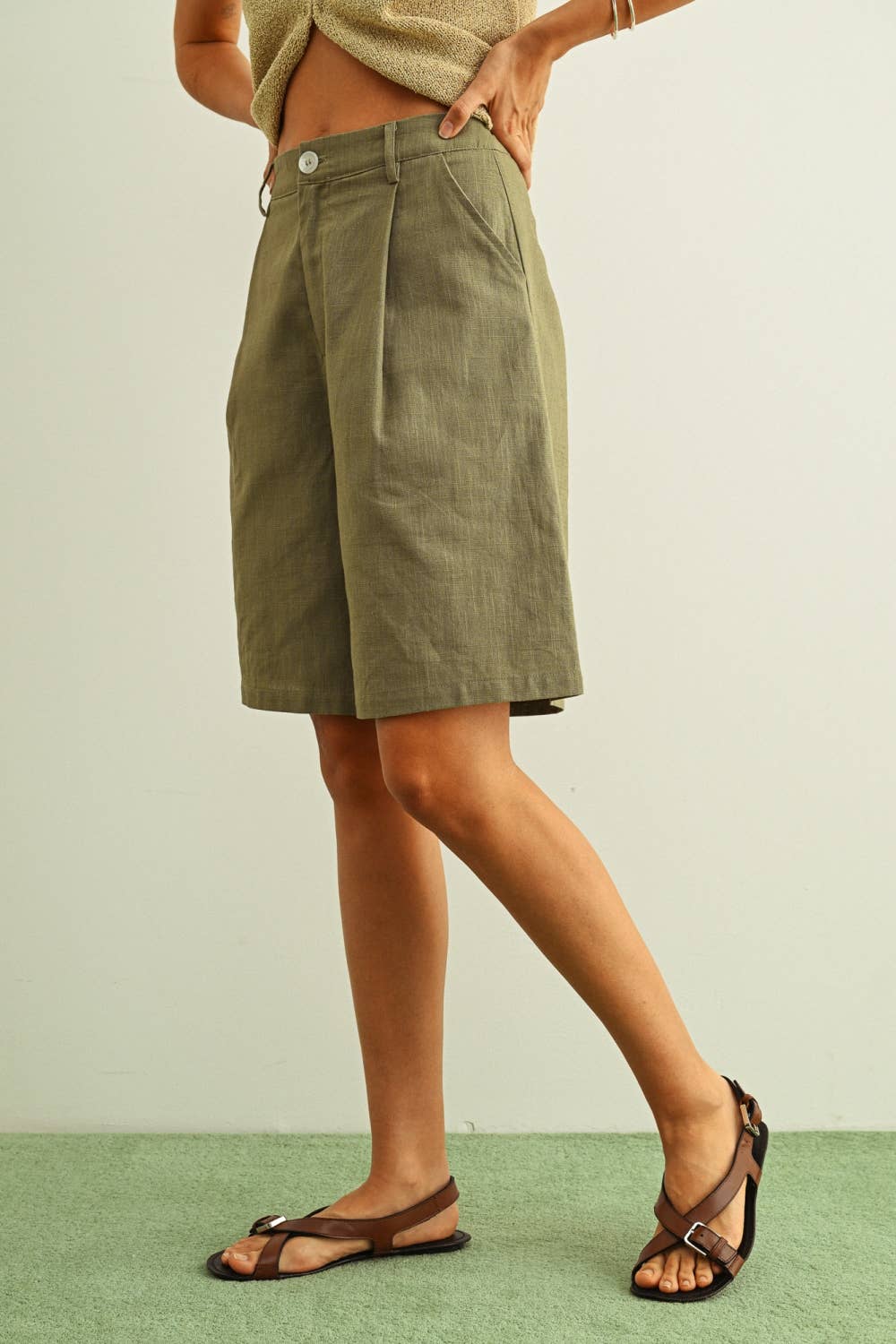 Olive Cotton Bermudas