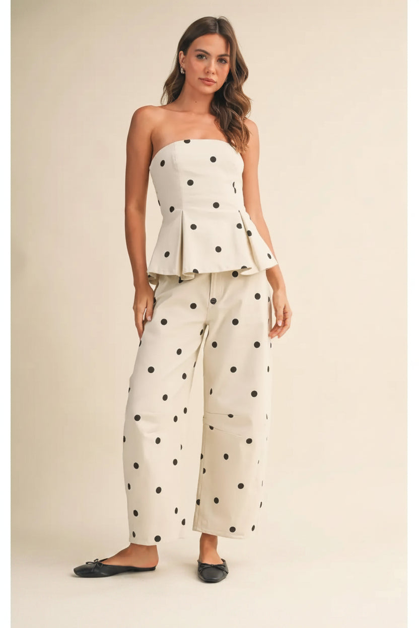 Cream Polka Dot Barrel Jeans