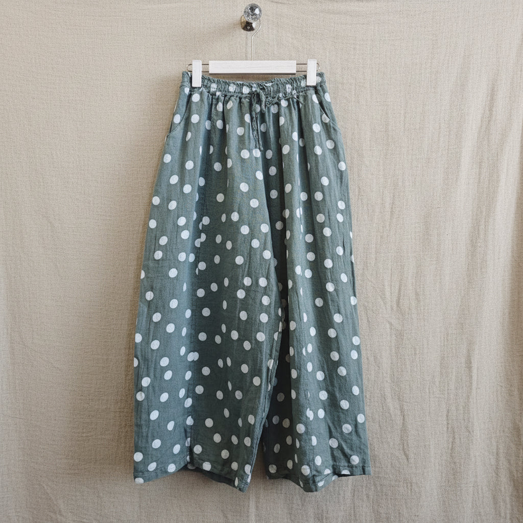 Forest Green Polka Dot Linen Pants