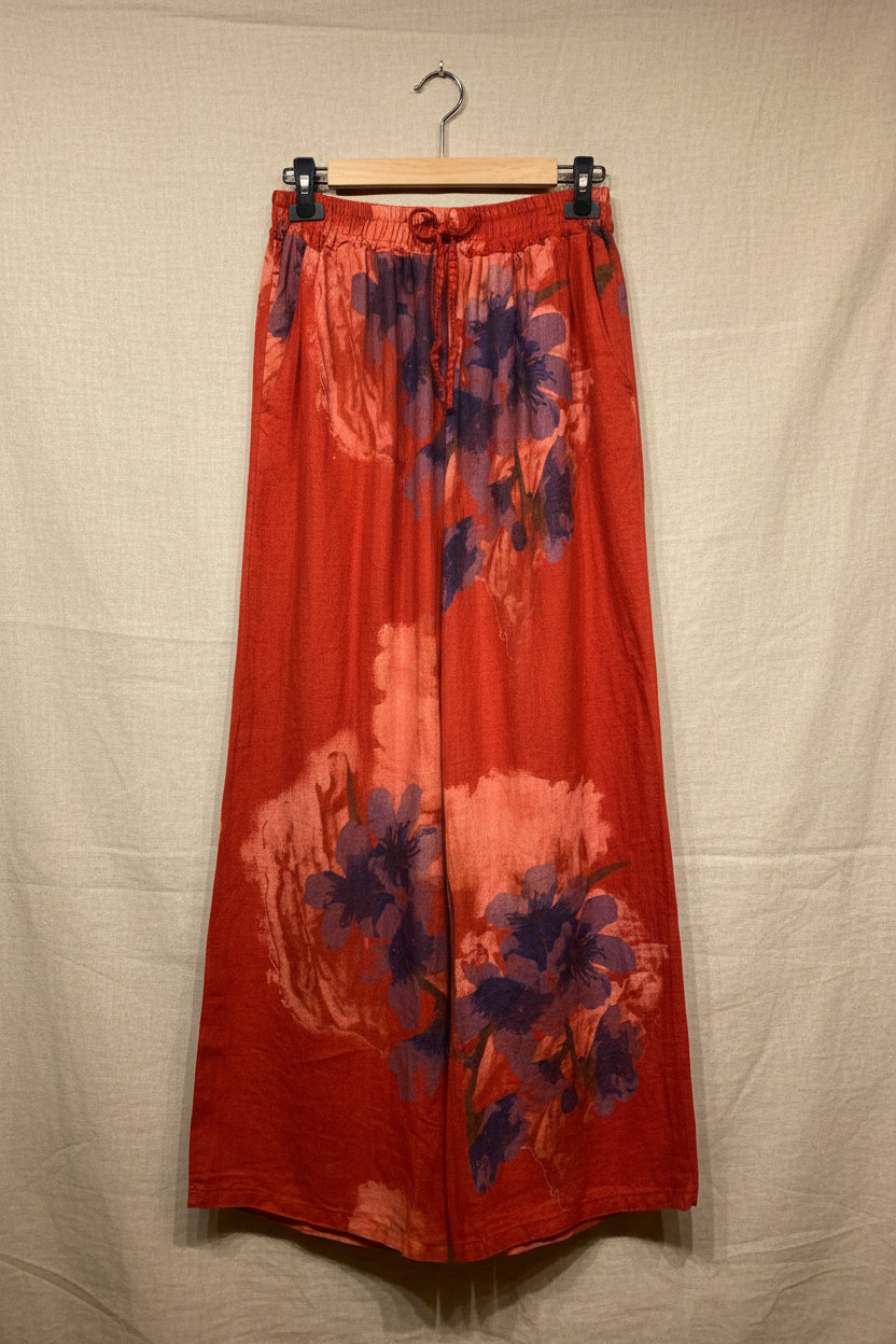 Floral Red Linen Pants
