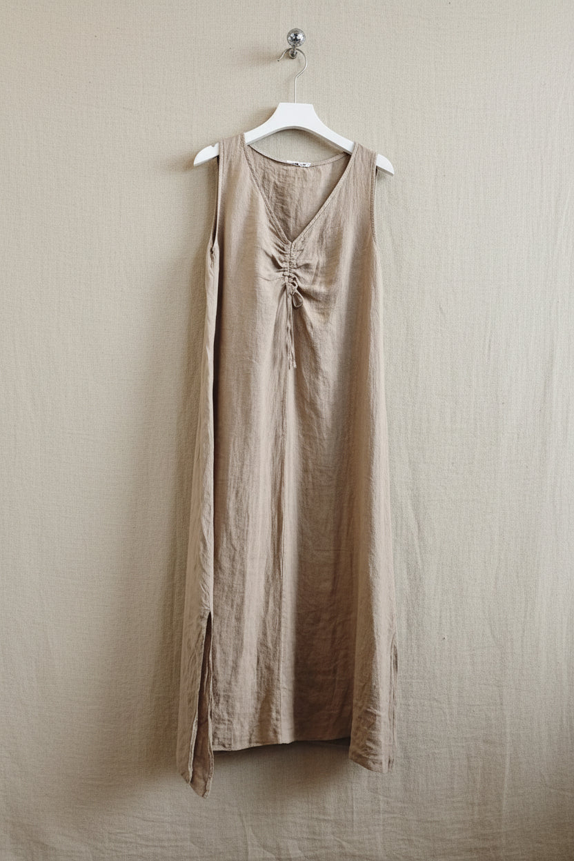 Ruched Front Linen Dress