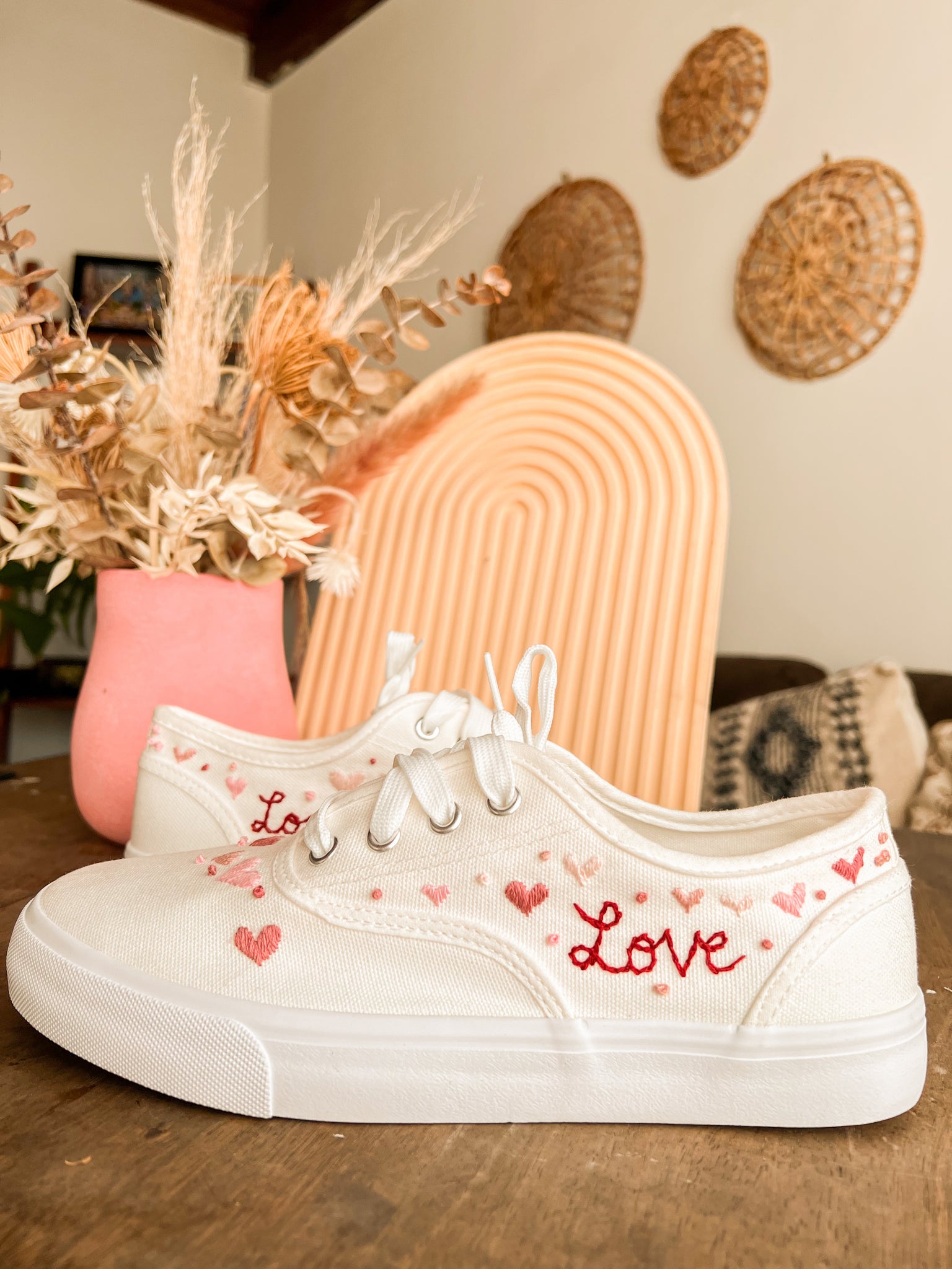 Hand Embroidered White Canvas Sneakers