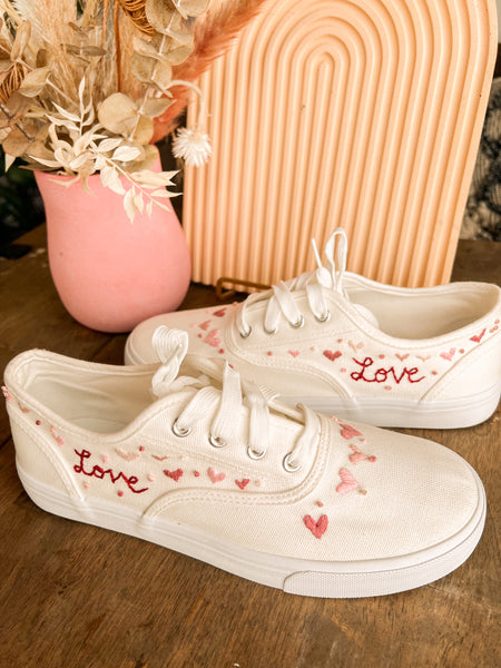Hand Embroidered White Canvas Sneakers