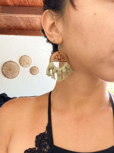 Lotus Wooden Macrame Earrings
